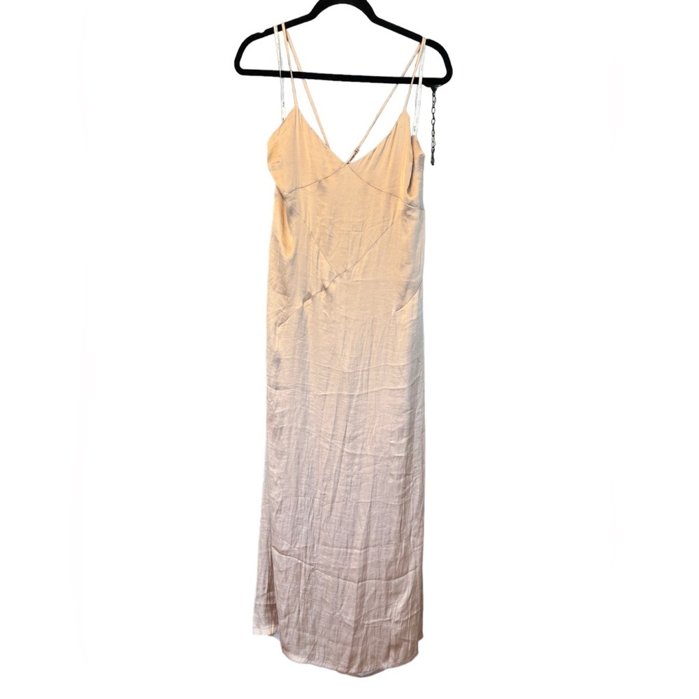 NWT Bardot Champagne Luxe Slip Dress Satin Silk Cross Back Strap Size 10/L - Picture 4 of 9